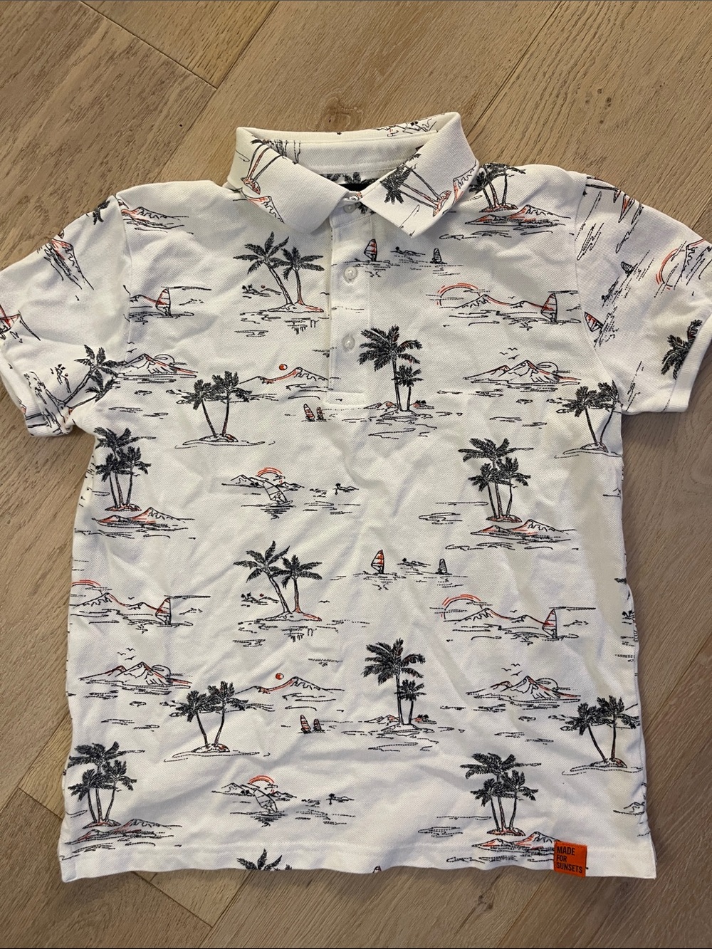 NUKUTAVAKE Boys White Palm Print Polo Shirt Size 16